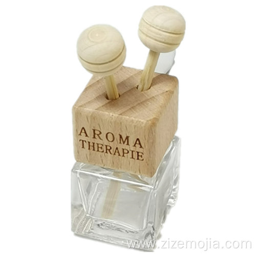 Square Car freshener perfume bottle with wooden cap
